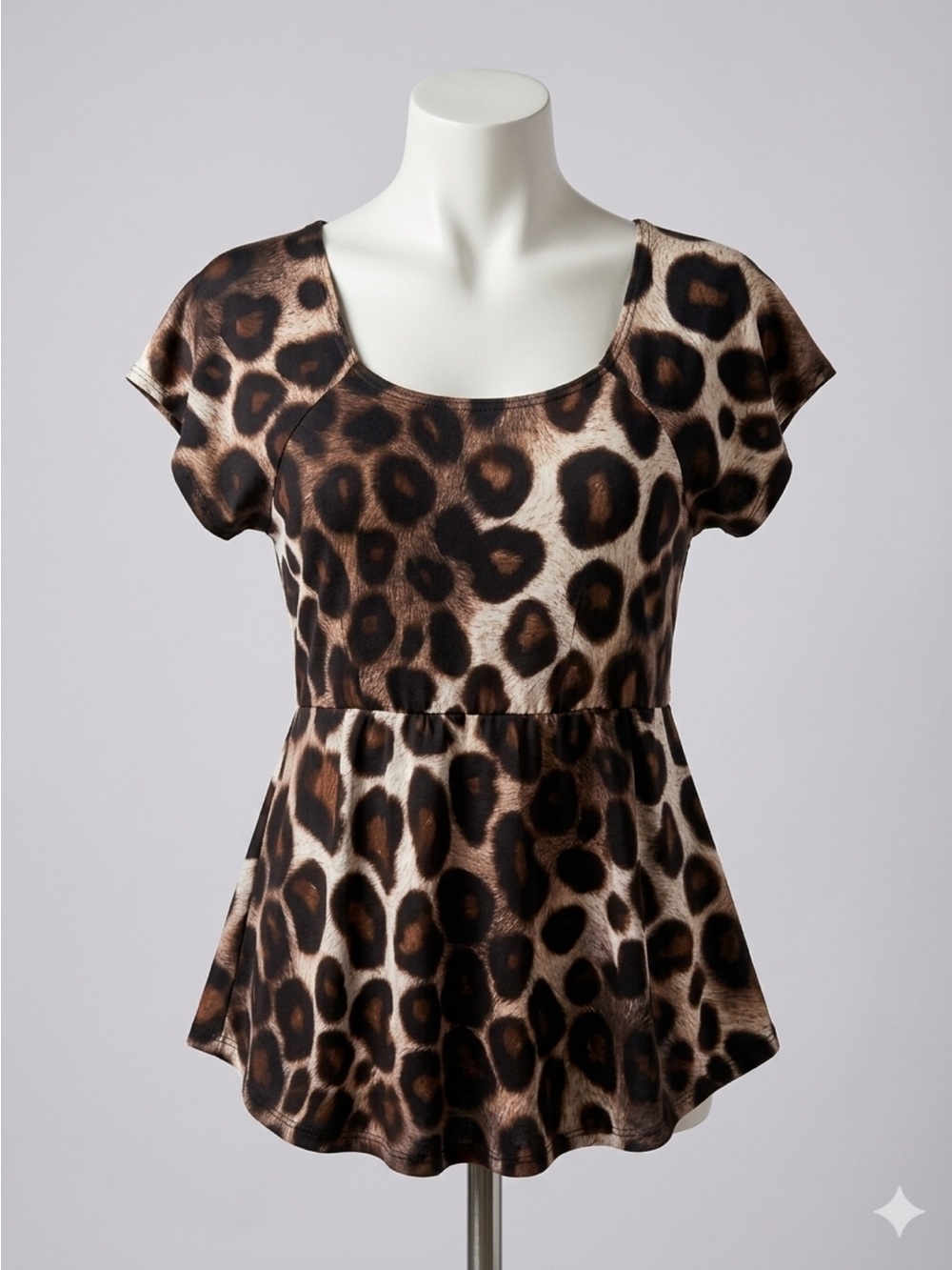 Vintage Suzie Leopard Print Peplum Top - Brown and Cream